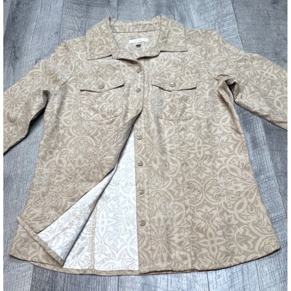 Croft Barrow Shirt Womens XS Faux Suede Button Up Long Sleeve Paisley Boho NEW